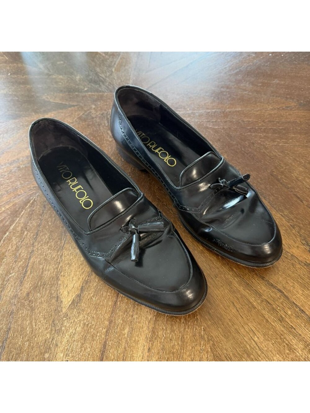 Vito Rufolo Italian Mens Black Leather Tassel Slip-On Loafers 8.5M